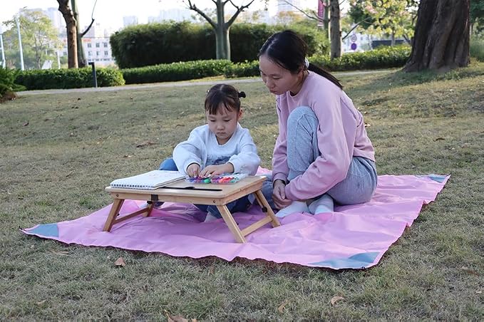 Orga'Neat Pocket Picnic Blanket, Beach Mat Waterproof Sandproof, Compact Lightweight Small Tarp for Camping, Hiking, Backpacking, Festival, Travel, Foldable in Bags (Pink/Grey, 55"x60")