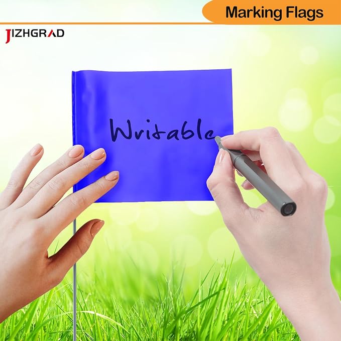 100Pack Blue Marking Flags, JIZHGRAD 16x4x5 Inch Marker Flags Use for Yard & Lawn, Boundary & Dog Training, Survey & Landscape, Sprinkler & Surveyor, Garden & Construction, High Visibility, Sturdy, Versatile, UV & Weather Resistant