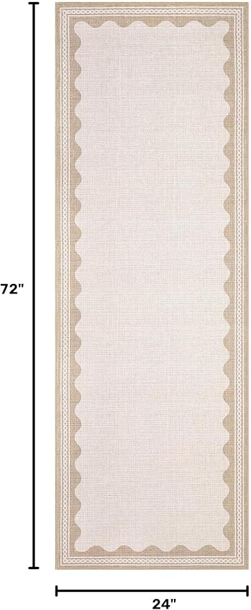 GarveeHome Scalloped 2x6 Runner Rug for Hallway Washable Kitchen Rugs Non Slip Solid Beige Modern Soft Low-Pile Indoor Carpet for Entryway Laundry Room Floor Mats