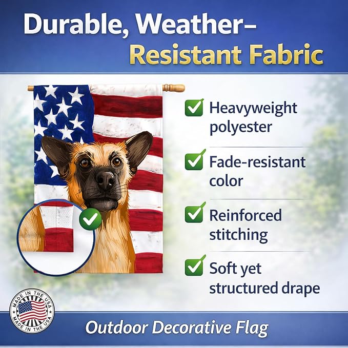 Caroline's Treasures CK6489CHF Chinook Dog American Flag House Flag Large Porch Sleeve Pole Decorative Outside Yard Banner Artwork Wall Hanging, Polyester, House Size, Multicolor