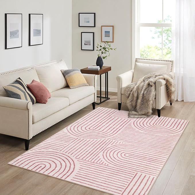 Lahome Abstract Washable Pink Rug, 4x6 Rugs for Bedroom Nursery Living Room | Non Slip Modern Rug Ultra-Thin Non-Shedding Throw Carpet for Entryway Kitchen Office(4'x6', Pink)