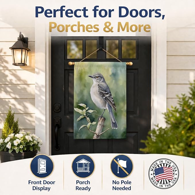 Caroline's Treasures Arkansas Northern Mockingbird House Flag Large Porch Sleeve Pole Decorative Outside Yard Banner Artwork Wall Hanging, Polyester, House Size, Multicolor