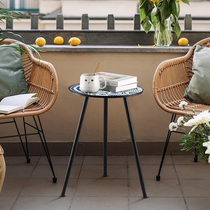 Party Zealot 2 Packs Metal Mosaic Round Side Tables 13.4" Small Outdoor Patio Round Accent Coffee Tables Indoor Corner Stand for Small Spaces Weather-Resistant for Balcony, Porch Plant Stands Indoor