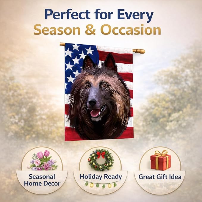 Caroline's Treasures CK6429CHF Belgian Tervuren American Flag House Flag Large Porch Sleeve Pole Decorative Outside Yard Banner Artwork Wall Hanging, Polyester, House Size, Multicolor