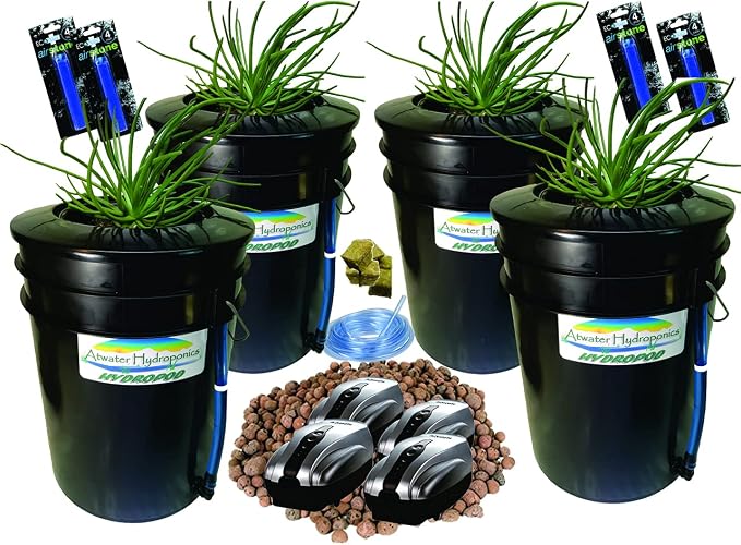 The Atwater HydroPod - Dual DWC Deep Water Culture/Recirculating Drip Hydroponic Garden System - Bubble Bucket - Hydroponic System in a Box - Choose Your Variation (4 Site System)