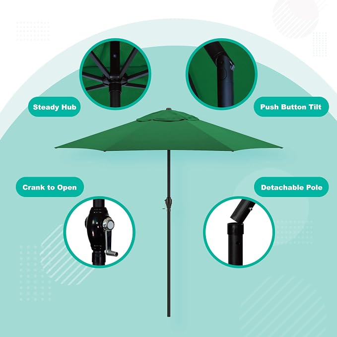 Sunline 9 ft Patio Umbrella with Crank & Push Button Tilt, Outdoor Market Umbrella with UV Protection & Wind Vent, Metal Frame for Deck, Pool & Table, Hunter Green