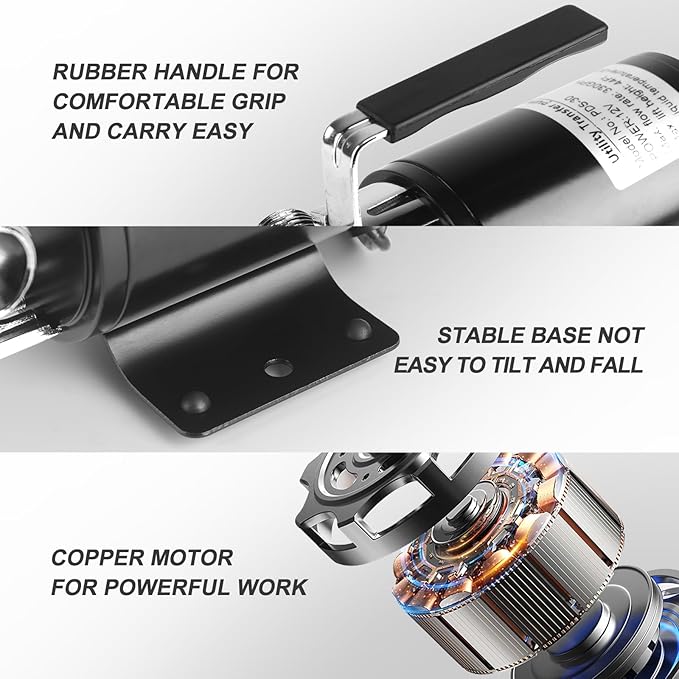 Water Transfer Pump, 12V 1/10HP Electric Utility Pump with On/Off Switch 2 * 6 ft Water Hoses Kit for Removing Water from Garden Pools Aquariums Hot Tub Draining 1/8’’ Low Suction for Rain Barrel