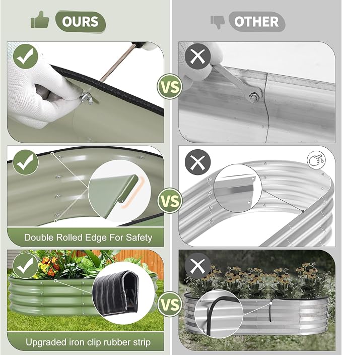 Galvanized Raised Garden Bed Outdoor- 2 Pcs Raised Beds for Gardening| Metal Planter Box, Steel Raised Garden Bed Kit with Gloves for Vegetables, Flower, Herbs (4x2x1FT, Green)