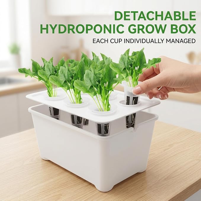 Hydroponics Growing System Kit, 6 Pods Indoor Herb Garden with Pump, Germination System for Vegetables, Lettuce, Basil Growing Plant Propagation (White)