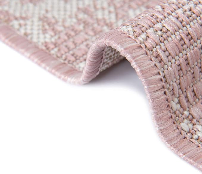 Unique Loom Outdoor Bohemian Collection Area Rug - Anthro (2' x 4' 1" Runner, Pink/ Ivory)