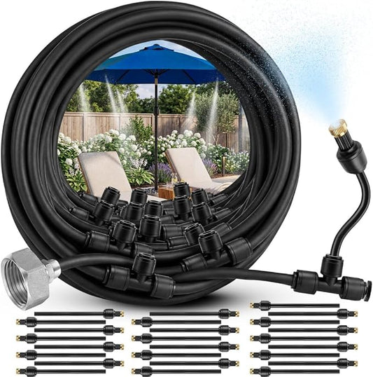 Misting System for Patio, 75 FT Outdoor Misters for Outside Patio Cooling, Fine Mist Mister Kit with Flexible Rod Nozzles, Garden Faucet Setup for Pergola, Garden, Greenhouse, Backyard, Black