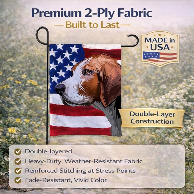 Caroline's Treasures CK6523GF Finnish hound Dog American Flag Garden Flag Mailbox Flag Decorative Yard Flag Banner Outside Patio Artwork Yard Flower Beds, Garden Size, Multicolor