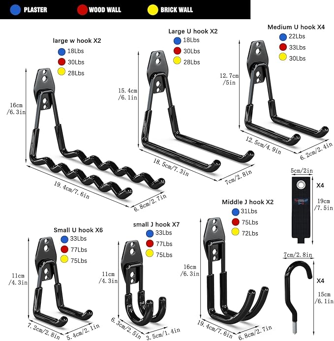 3-H Heavy Duty Garage Hooks, 31 Pack Wall Storage Organizer,Black