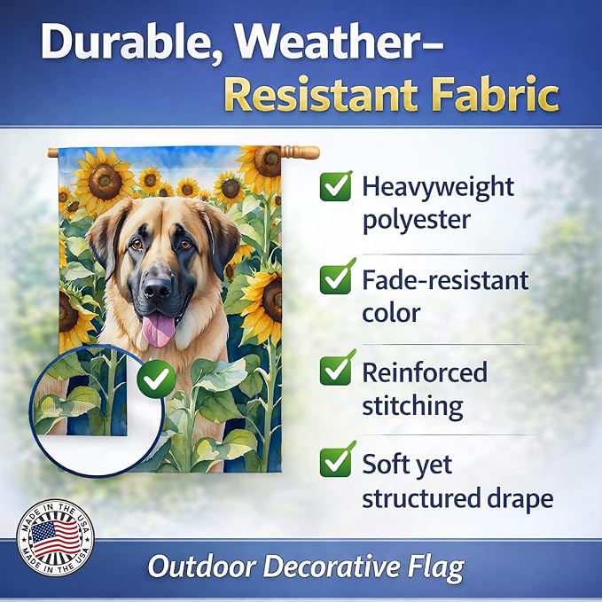 Caroline's Treasures DAC6012CHF Anatolian Shepherd in Sunflowers House Flag Large Porch Sleeve Pole Decorative Outside Yard Banner Artwork Wall Hanging, Polyester, House Size, Multicolor