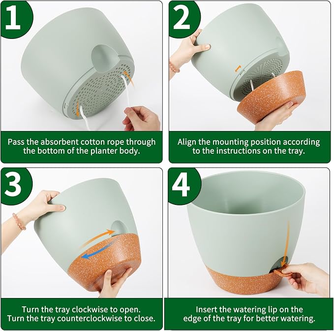 GARDIFE 12 inch planters, Plant Pots,Self Watering Pots, Large Plastic Flower pots with Deep Reservior and High Drainage Holes for Indoor Outdoor Plants and Flowers, Green
