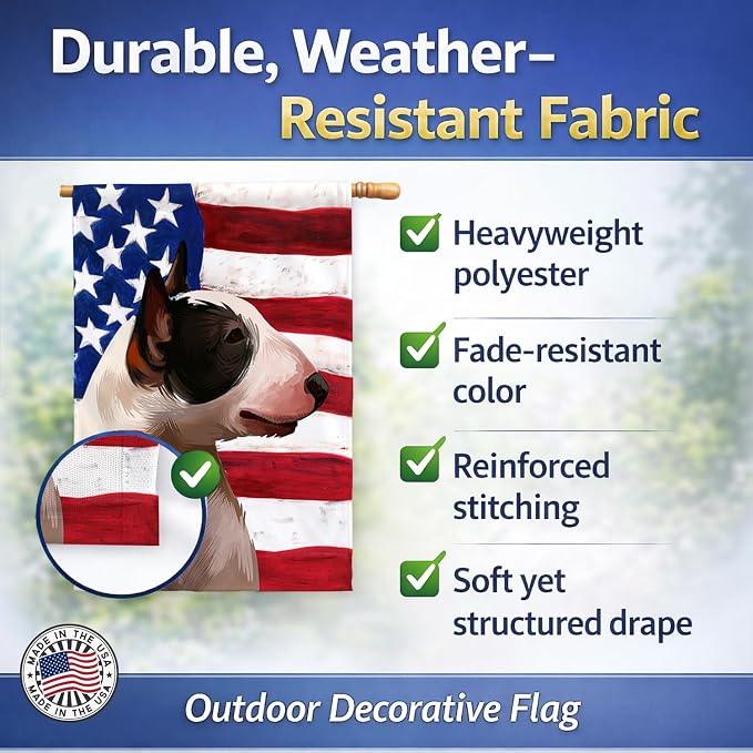 Caroline's Treasures CK6466CHF Bull Terrier Miniature American Flag House Flag Large Porch Sleeve Pole Decorative Outside Yard Banner Artwork Wall Hanging, Polyester, House Size, Multicolor