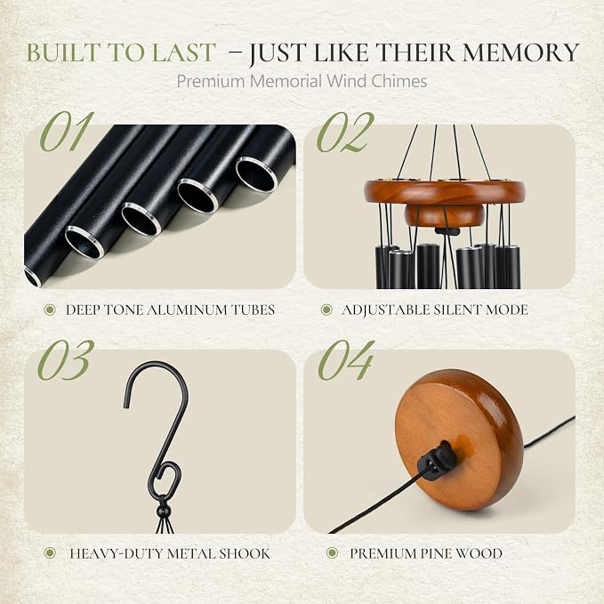 Wind Chimes for Loss of Loved One, Memorial Wind Chimes 32", Sympathy Wind Chimes in Memory, Deep Tone Outdoor Bereavement Condolence Gift for Mom Dad, Garden Decor