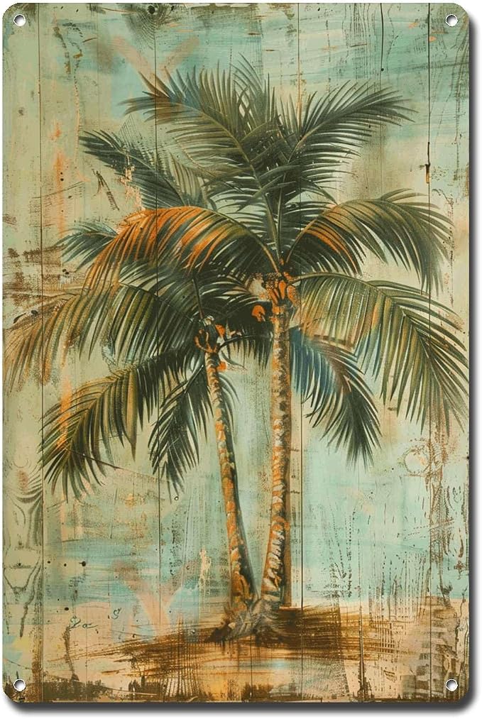 Metal Sign Tin Sign Vintage Wall Art Rustic Elegance Areca Palm Tin Sign for Vintage and Rustic Interiors Shabby Chic Decor and Corros Garden Metal Sign for Club 8×12 Inches