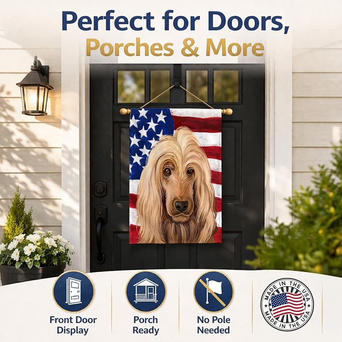 Caroline's Treasures CK6511CHF English Cocker Spaniel American Flag House Flag Large Porch Sleeve Pole Decorative Outside Yard Banner Artwork Wall Hanging, Polyester, House Size, Multicolor