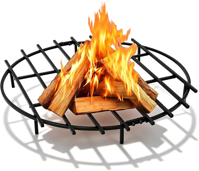 36 Inch Fire Pit Grate Round Heavy-Duty Solid Steel Fire Pit Grate with Elevated Legs, Multi-Functional Log Holder for Fireplace Outdoor Camping, Backyard Barbecue, Cooking