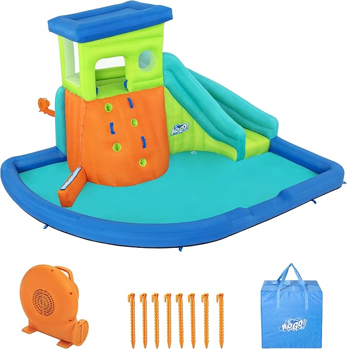 H2OGO! HydroHangout Kids Inflatable Water Park With Heavy-Duty Blower | Inflatable Water Slide, for Kids Ages 5+, 2-Minute Inflation, Durable Material, Sprinkler Wall, Shaded Clubhouse, Splash Pool
