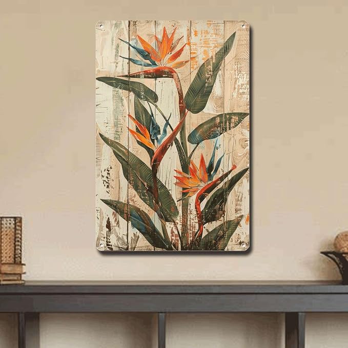 Metal Sign Tin Sign Vintage Wall Art Rustic Charm Bird of Paradise Tin Sign for Vintage Wall Decor Easy Installation and Weather Resis Restroom Tin Sign for Club 12×16 Inches