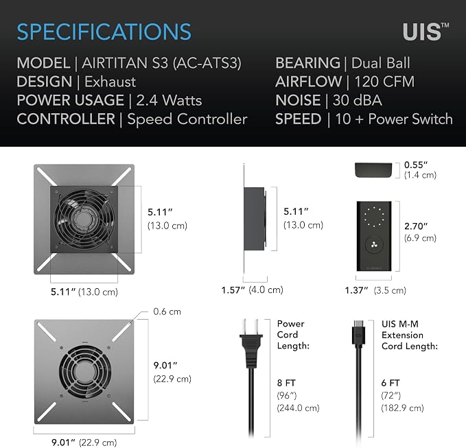AC Infinity AIRTITAN S3, Ventilation Fan 6 " with Speed Controller. | IP-55 Rated for Crawl Space, Basement, Garage, Attic, Shed, Hydroponics, Grow Tents