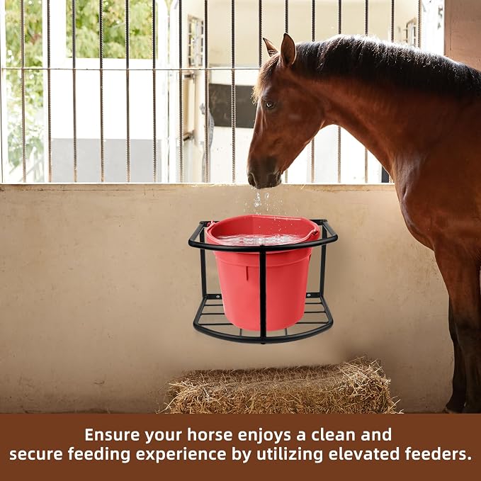 Bucket Holder for Horses Feed,5 Gallon Water and Feed Bucket Holder for Horses,Heavy Duty Metal Wall Mount Water Bucket and Pail Holder for Livestock in Stable