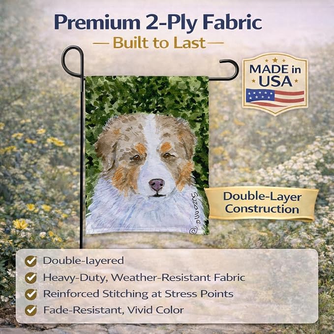Caroline's Treasures SS8732GF Australian Shepherd Garden Flag Mailbox Flag Decorative Yard Flag Banner Outside Patio Artwork Yard Flower Beds, Garden Size, Multicolor