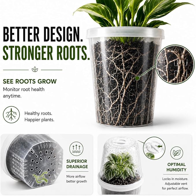 Tissue Culture Starter Kit, Self Watering Pots for Indoor Plants, TC Soil Kit with Volcanic Soil & Perlite, Clear Plant Pots with Drainage, TC Acclimation Kit, Potting Mix for Tissue Culture Plants