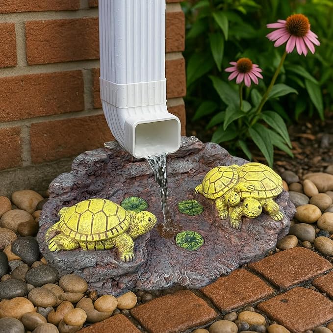 Gutter Splash Block Turtle Statue Outdoor Garden Decor, Decorative of Gutter Downspout Rain Concrete Gutter Splash Block Diverter, Larger Stone Resin Tortoise Gutter Downspout, 14"L x 9.5"W x 4"H