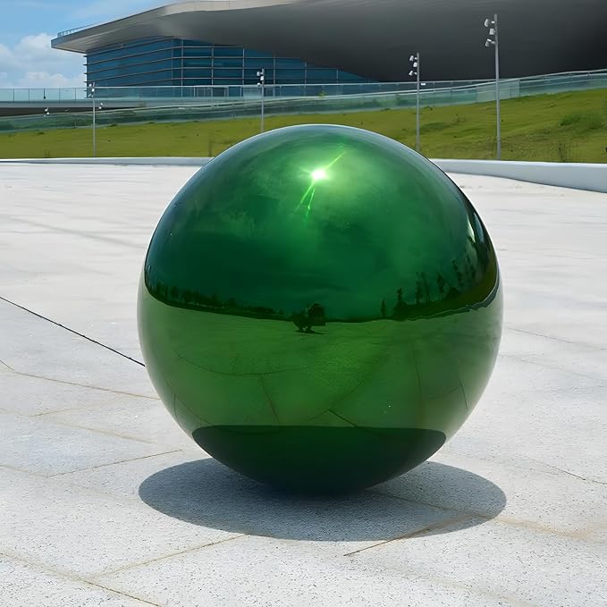 Stainless Steel Gazing Globe Mirror Ball, Decorative Gazing Balls for Garden, Reflective Smooth Garden Ball Sphere for Outdoor Yard Decoration (Green, Dia: 10 inch)