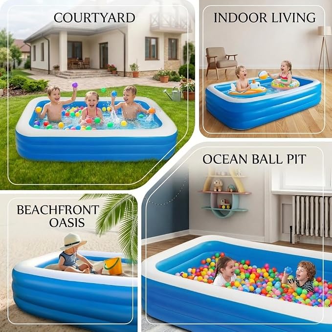 Inflatable Swimming Pool 71”×51”×24” Large Inflatable Pools, Blow Up Pools Durable Family Pool for Summer Water Party, Outdoor, Garden Backyard(180×130×56CM)