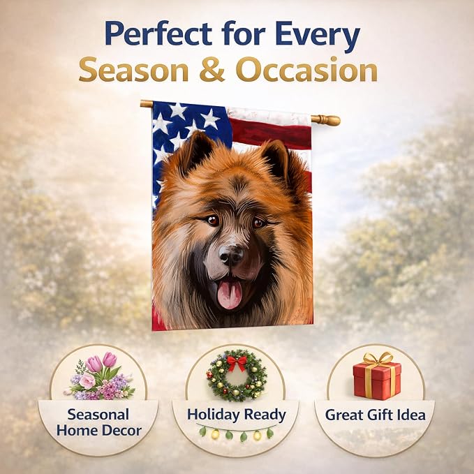 Caroline's Treasures CK6519CHF Eurasier Dog American Flag House Flag Large Porch Sleeve Pole Decorative Outside Yard Banner Artwork Wall Hanging, Polyester, House Size, Multicolor
