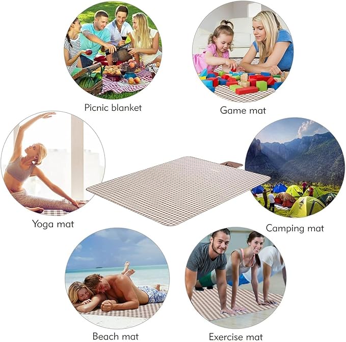 HX&OD Picnic Blanket Outdoor Extra Large Picnic Mat 80"X60" Camping Blanket Beach Blanket Foldable Waterproof Sand Mat Hiking Travel Family Concerts(Brown)