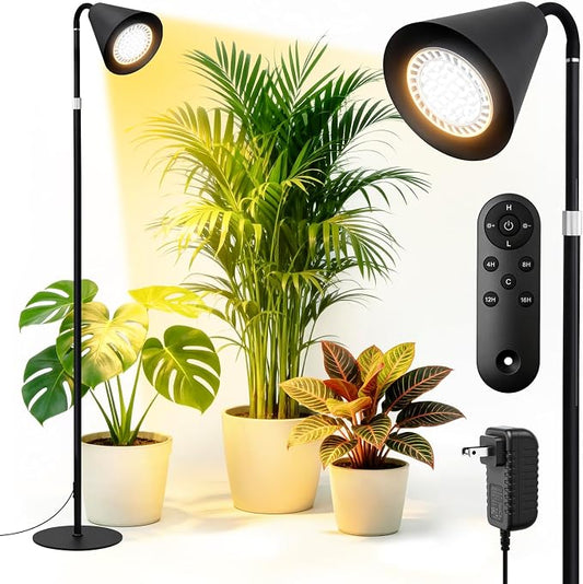 Grow Lights Indoor Plants, 20W Full Spectrum, 63in Adjustable Height Stand | 4/8/12/16H Auto Cycle Timer, 10 Levels Dimmable Remote Control Standing Grow Floor Lamp for Small, Medium to Tall Plants