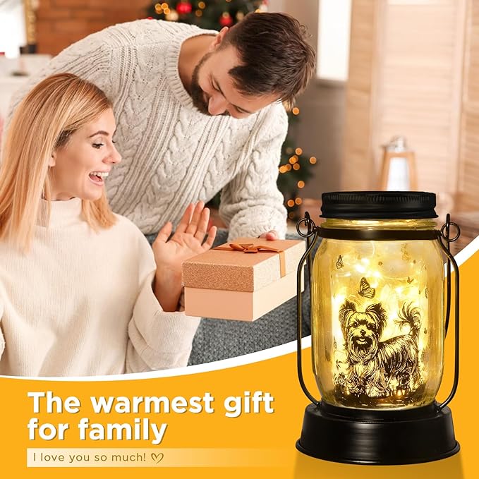 kyoryuger Yorkie Dog Gifts for Women/Men Yorkshire Terrier Solar Lanterns Mom Birthday Dog Lovers Lantern Pet Loss Pet Memorial Lights Solar Garden Decor for Yard, Patio,Backyard,Porch Torches Light