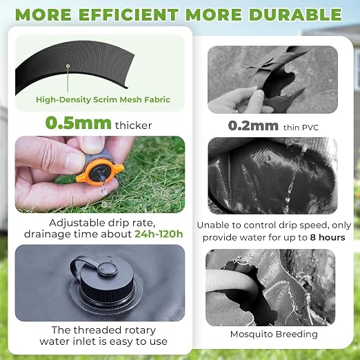 HIRALIY 15 Gallon Cylindrical Tree Watering Bag, 3 Pack Black, Slow Release 1-5 Days, Deep Root & Automatic Drip Irrigation System, for Multi-Trunk Newly Planted Small Trees and Shrubs