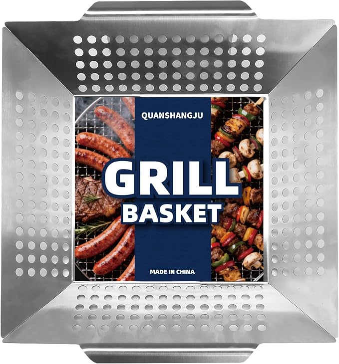 Vegetable Grill Basket for Outdoor Grill - Extra Large, Heavy-Duty Stainless Steel Veggie Grilling Basket with Handles (3Pack)