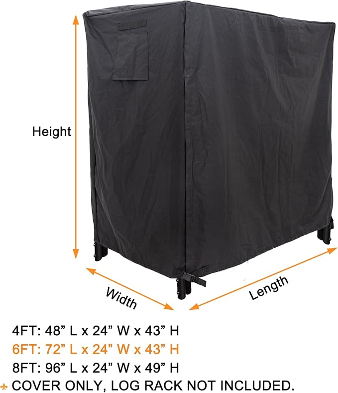 Firewood Log Rack Cover, Heavy Duty Waterproof Oxford Fabric, Outdoor Log Storage Rack Cover, 6ft Fire Wood Protection Cover for Wood Logs, Weatherproof UV Protection, Black