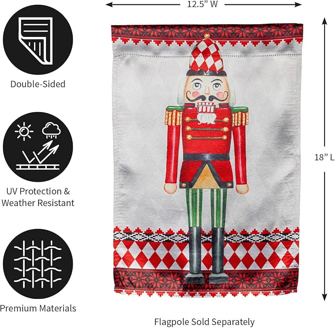 Evergreen Flag Christmas Nutcracker Lustre Garden Flag 12x18 Inches Double Sided | Christmas Garden Flag for Outside | Weather and Fade Resistant | Outdoor Flag For Yards and Gardens