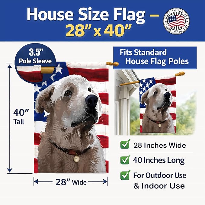 Caroline's Treasures CK6386CHF Akbash American Flag House Flag Large Porch Sleeve Pole Decorative Outside Yard Banner Artwork Wall Hanging, Polyester, House Size, Multicolor