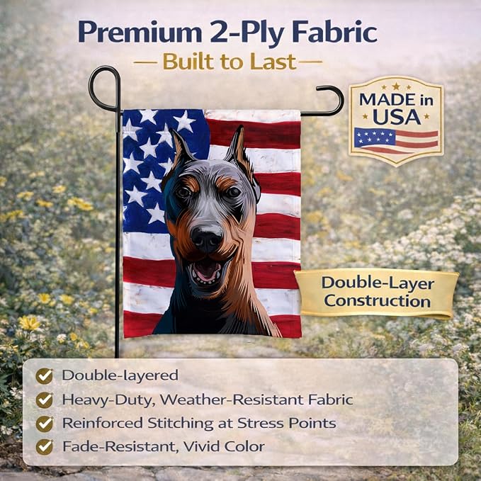 Caroline's Treasures CK6534GF German Pinscher Dog American Flag Garden Flag Mailbox Flag Decorative Yard Flag Banner Outside Patio Artwork Yard Flower Beds, Garden Size, Multicolor