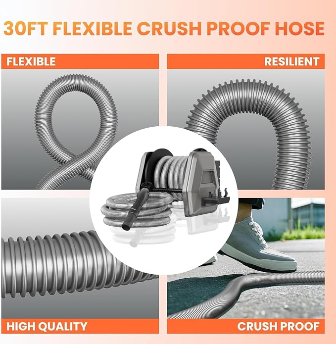 Giraffe Tools Vacuum Hose Reel with 30ft Extension Retractable Hose, 1-1/4'' Wall Mount Vacuum Replaceable Hose Suitable for 32mm Wet Dry Vacuums Cleaner