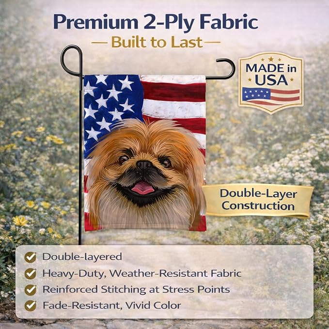 Caroline's Treasures CK6639GF Pekingese Dog American Flag Garden Flag Mailbox Flag Decorative Yard Flag Banner Outside Patio Artwork Yard Flower Beds, Garden Size, Multicolor
