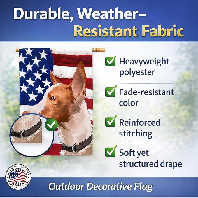 Caroline's Treasures CK6404CHF Andalusian Hound Dog American Flag House Flag Large Porch Sleeve Pole Decorative Outside Yard Banner Artwork Wall Hanging, Polyester, House Size, Multicolor