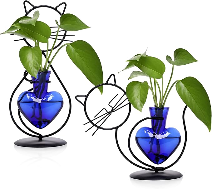 Plant Terrarium Plant Propagation Station Cat Lover Gifts for Women | Plant Lovers Home Office Decor Cat Desk Accessories