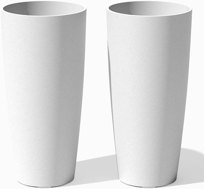Veradek Mason Series Vega Planter - Round Tall Planter for Indoor or Outdoor Porch/Patio | Made from Plastic-Stone Composite with Drainage Holes | Modern Décor for, Flowers, Interior Plants