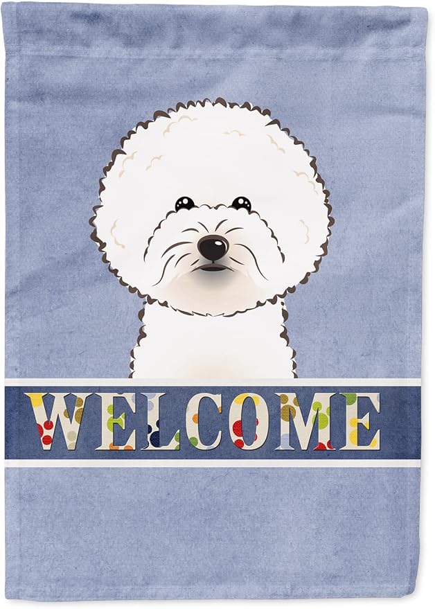 Caroline's Treasures BB1403GF Bichon Frise Welcome Garden Flag, Blue Mailbox Flag Decorative Yard Flag Banner Outside Patio Artwork Yard Flower Beds, Garden Size, Multicolor