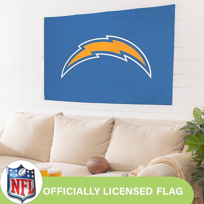 Team Sports America NFL Los Angeles Chargers 3 x 5 Outdoor Durable House Flag with Grommets | Sport Team Flag & Banner | Indoor Wall Decor Flag for Room | Works with Flag Poles for Outside House